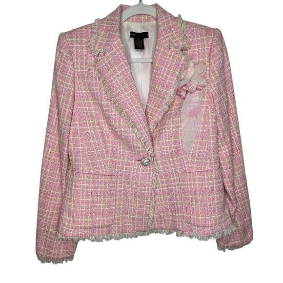 Grace Elements Women”s Pink Blazer 8P Textured Fringe Barbie Cottagecore Boho - Picture 1 of 15